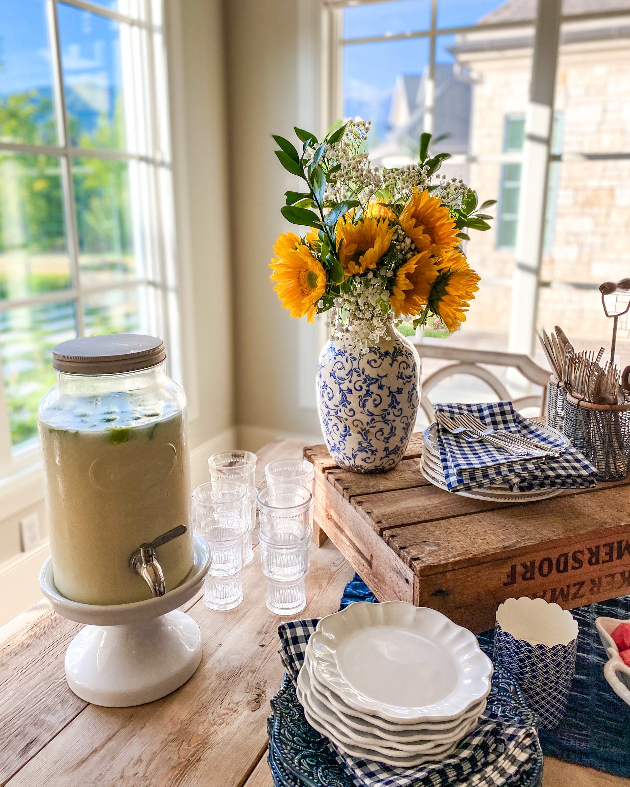 drink dispenser serving table summer barbecue ideas