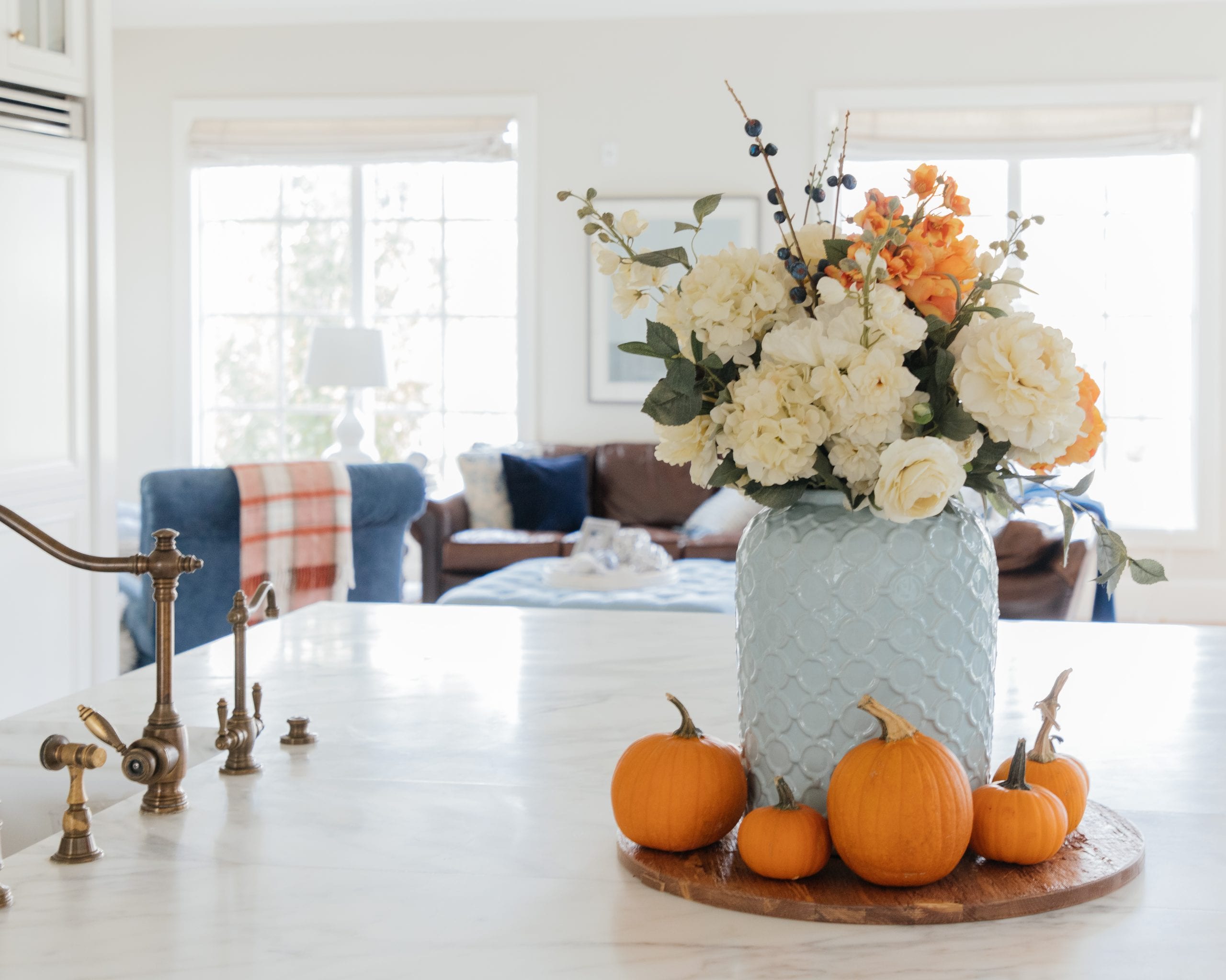 Diy Fall Centerpiece Blue And Orange Fall Centerpiece