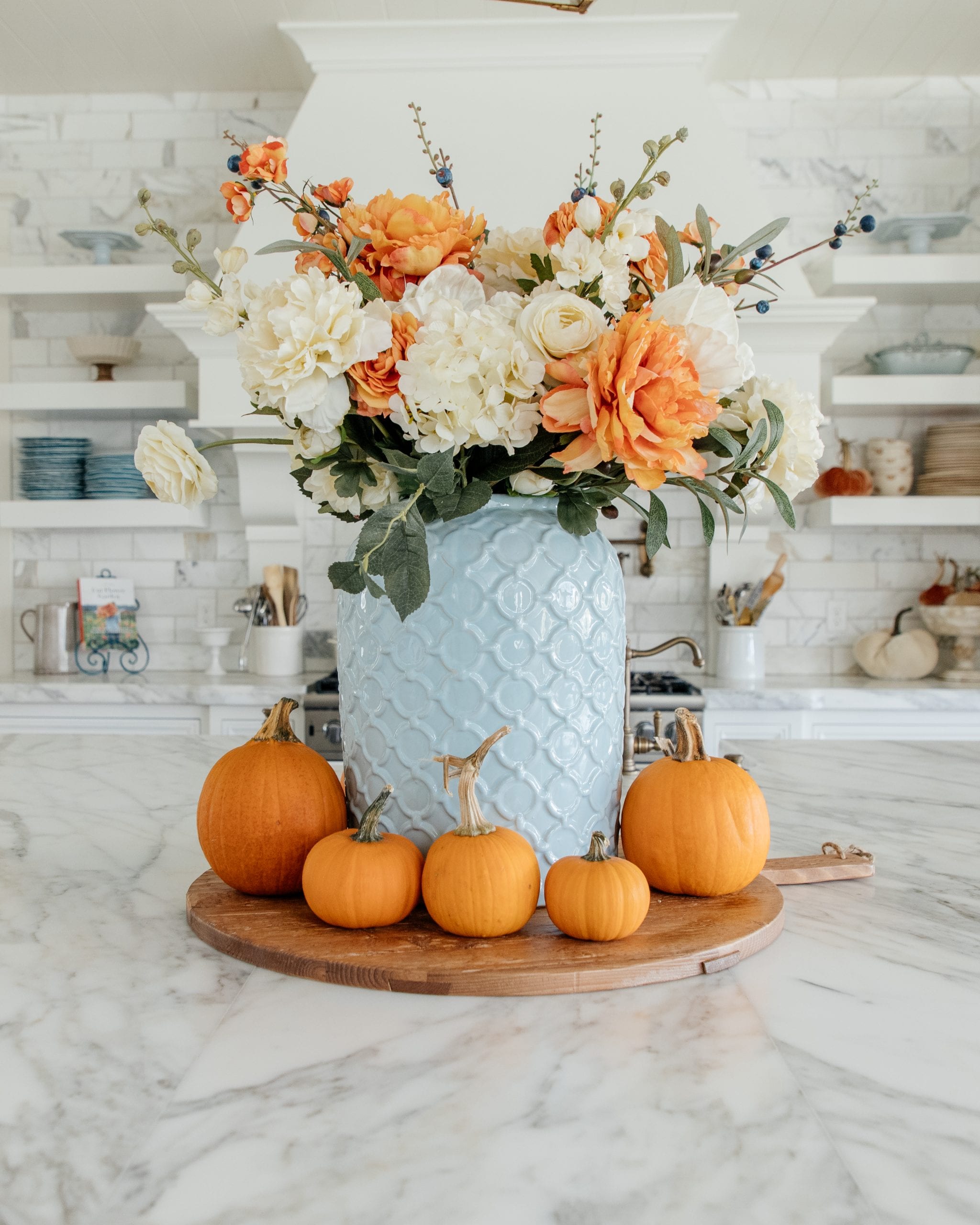 DIY Fall Centerpiece Blue And Orange Fall Centerpiece