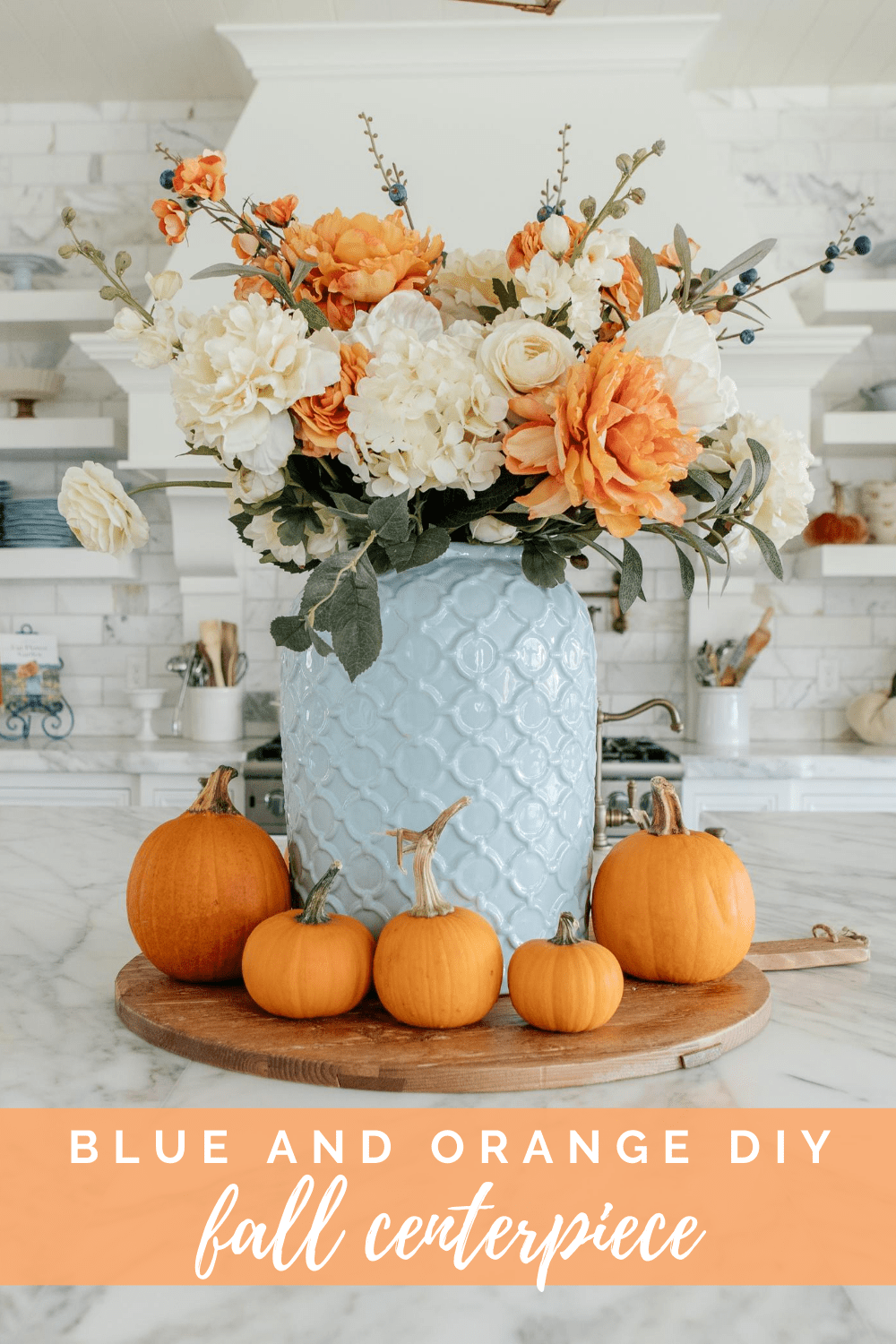 DIY Fall Centerpiece  Blue And Orange Fall Centerpiece