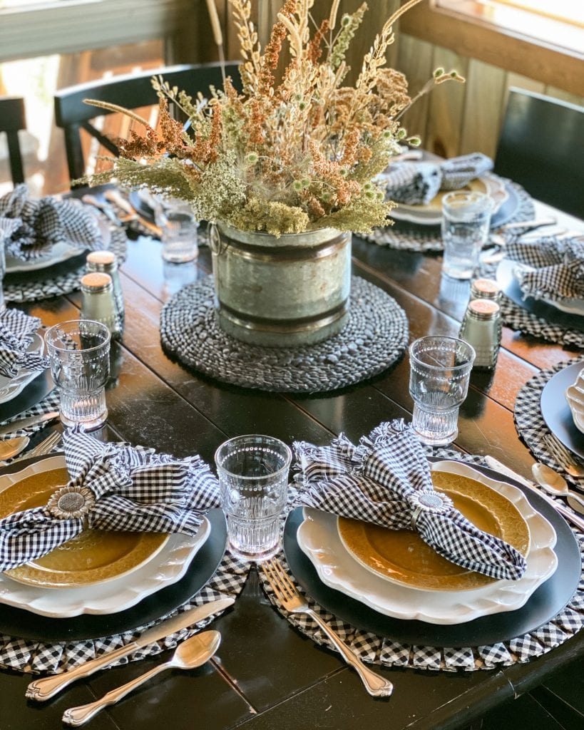 Cabin Tablescape | Black, Yellow, and White Table Decor