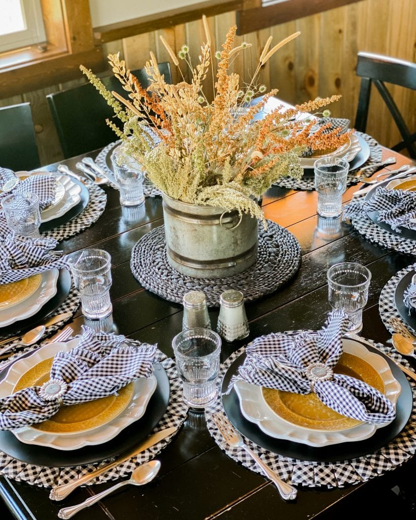 Cabin Tablescape | Black, Yellow, and White Table Decor