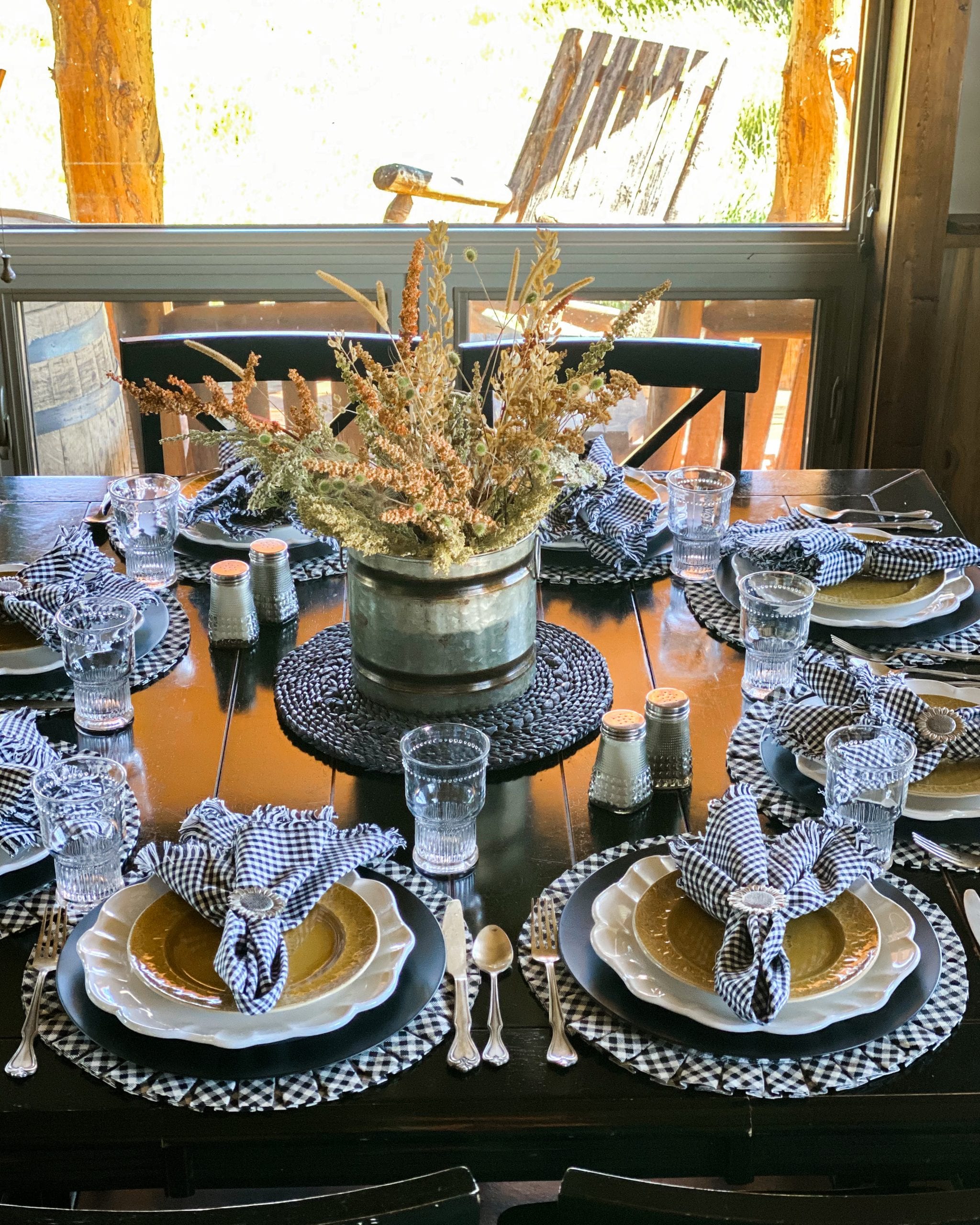 Cabin Tablescape  Black, Yellow, and White Table Decor