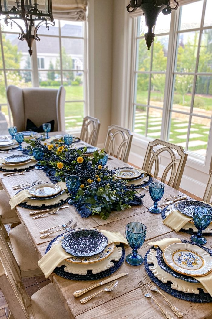 Blue and Yellow Summer/Fall Tablescape