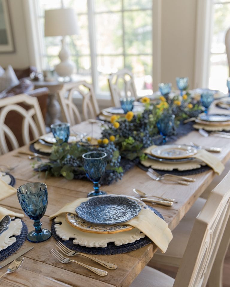 Decor Transition Into Fall Blue And Yellow Tablescape