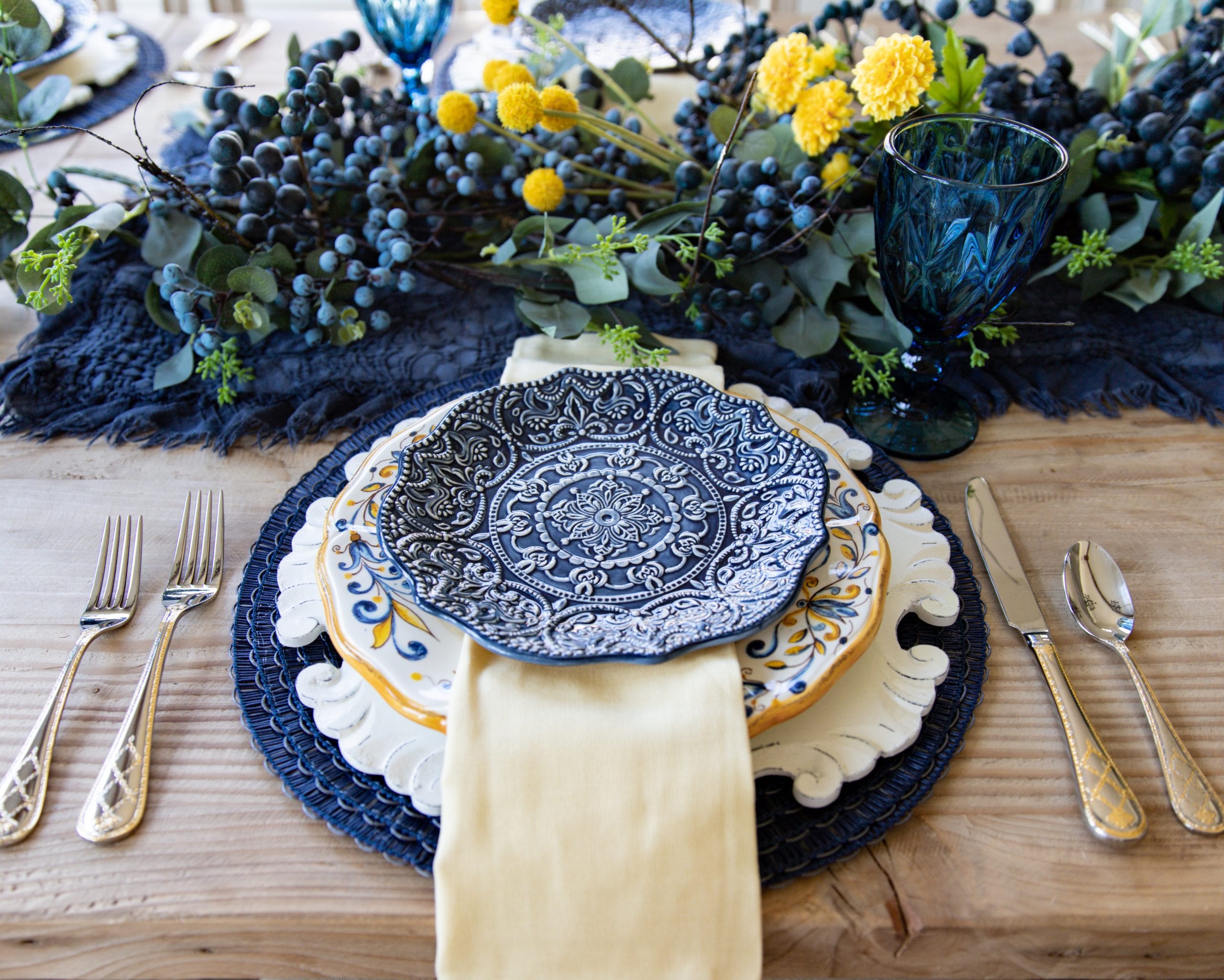 faux flower centerpiece garland place-setting