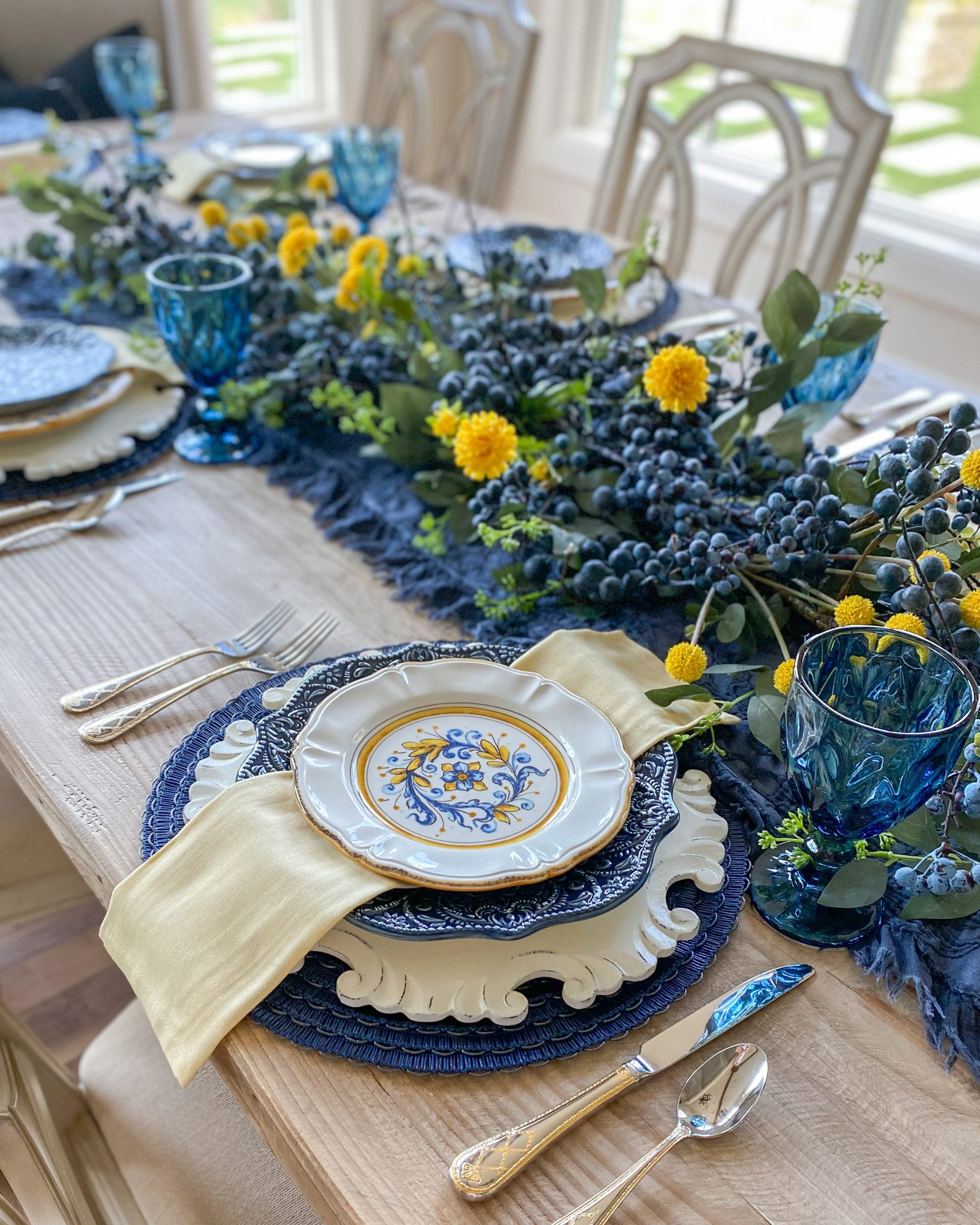 Decor Transition Into Fall | Blue And Yellow Tablescape