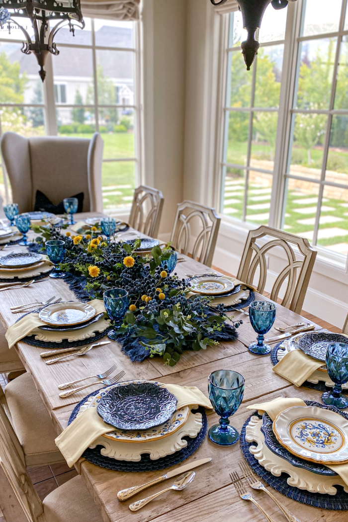 Blue and Yellow Summer/Fall Tablescape