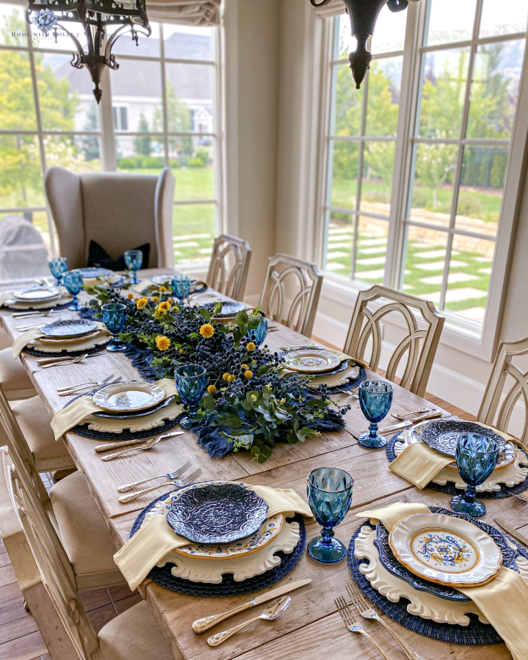 Blue and Yellow Summer/Fall Tablescape