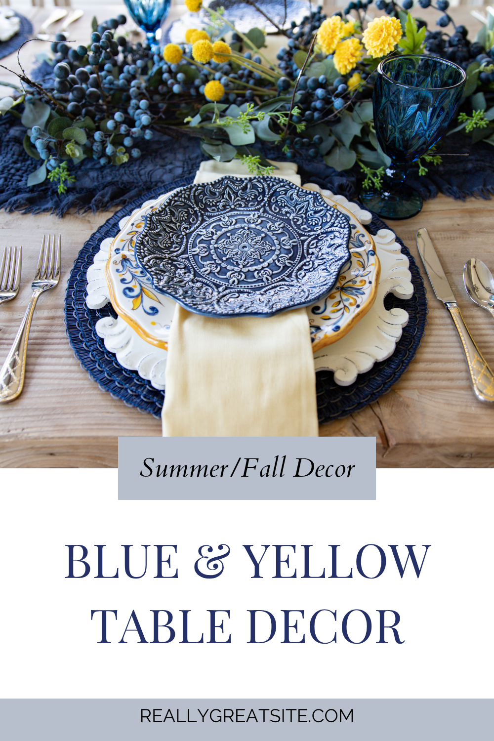 Blue and Yellow Summer/Fall Tablescape