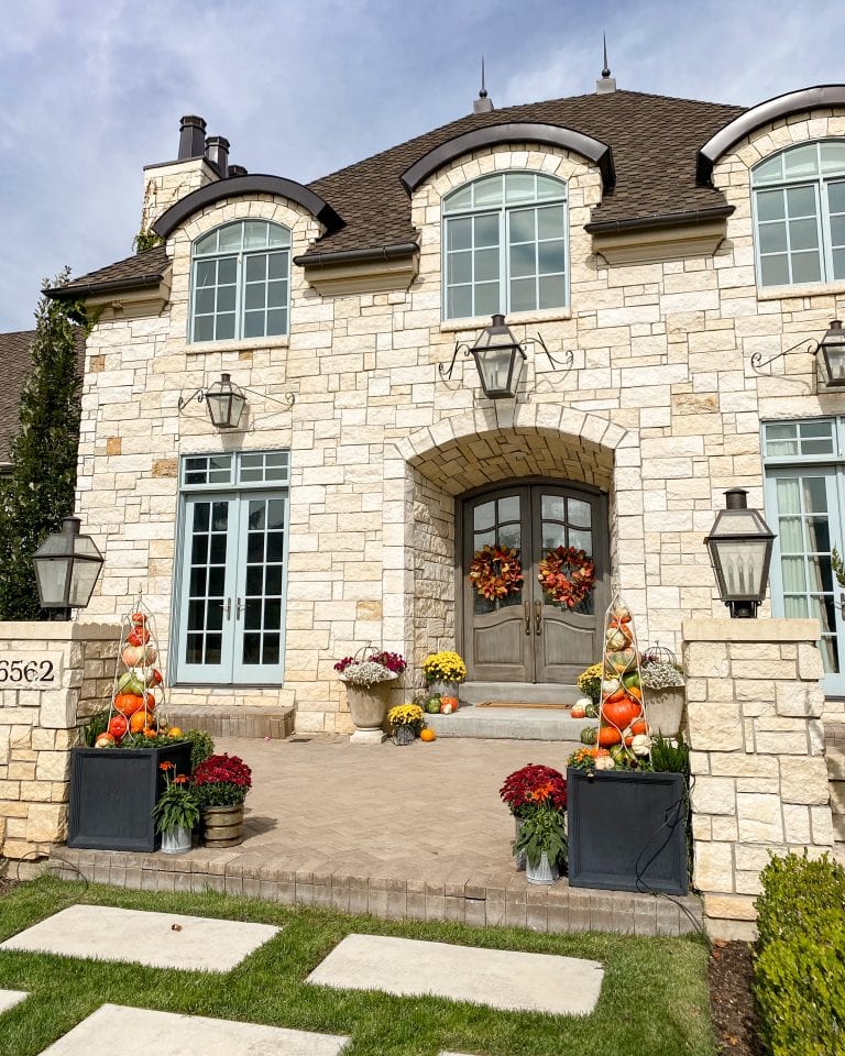 Fall porch decor diy pumpkin obelisk towers