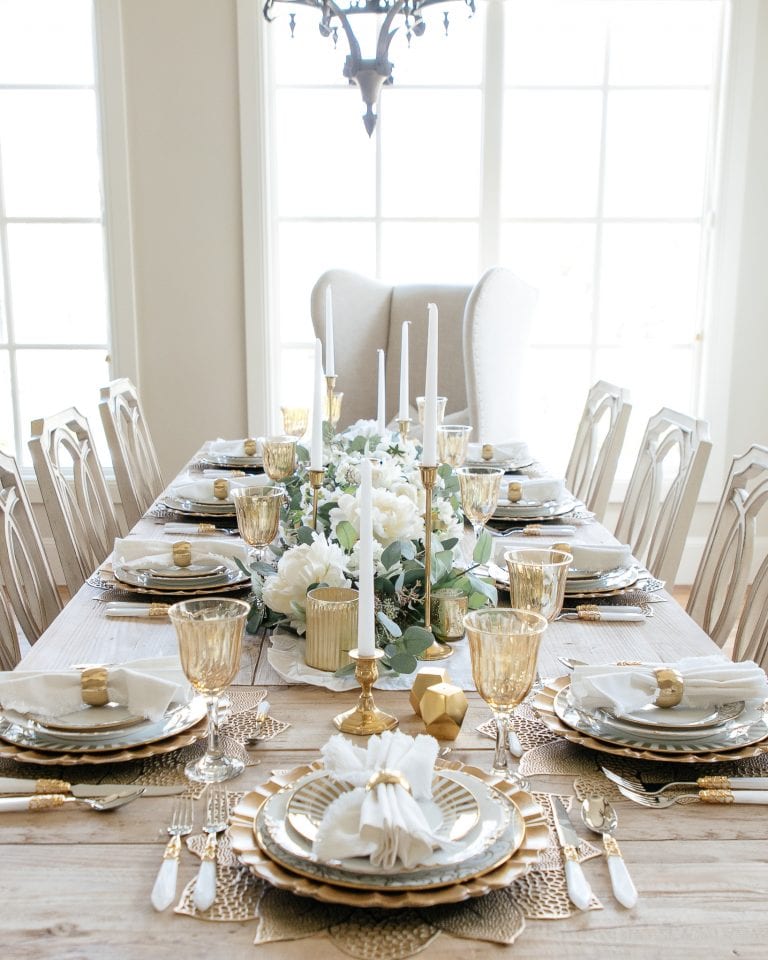 gold and white fall tablescape