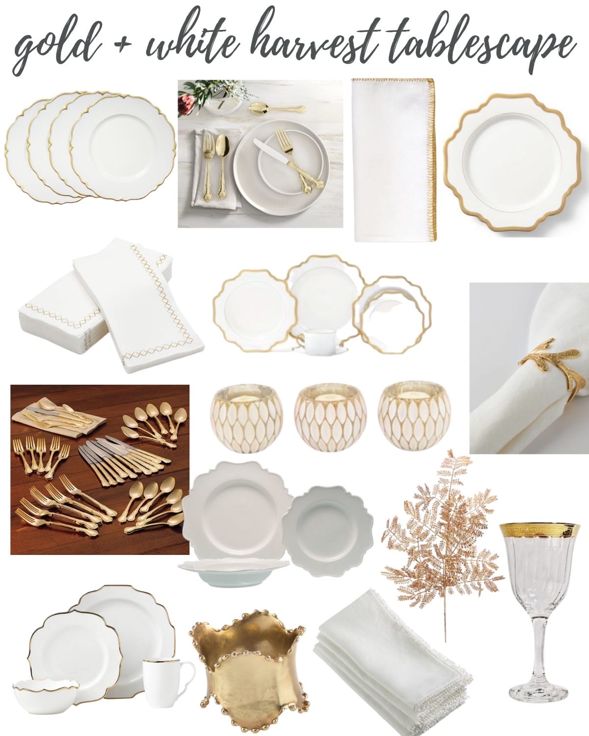 gold and white tablescape collage