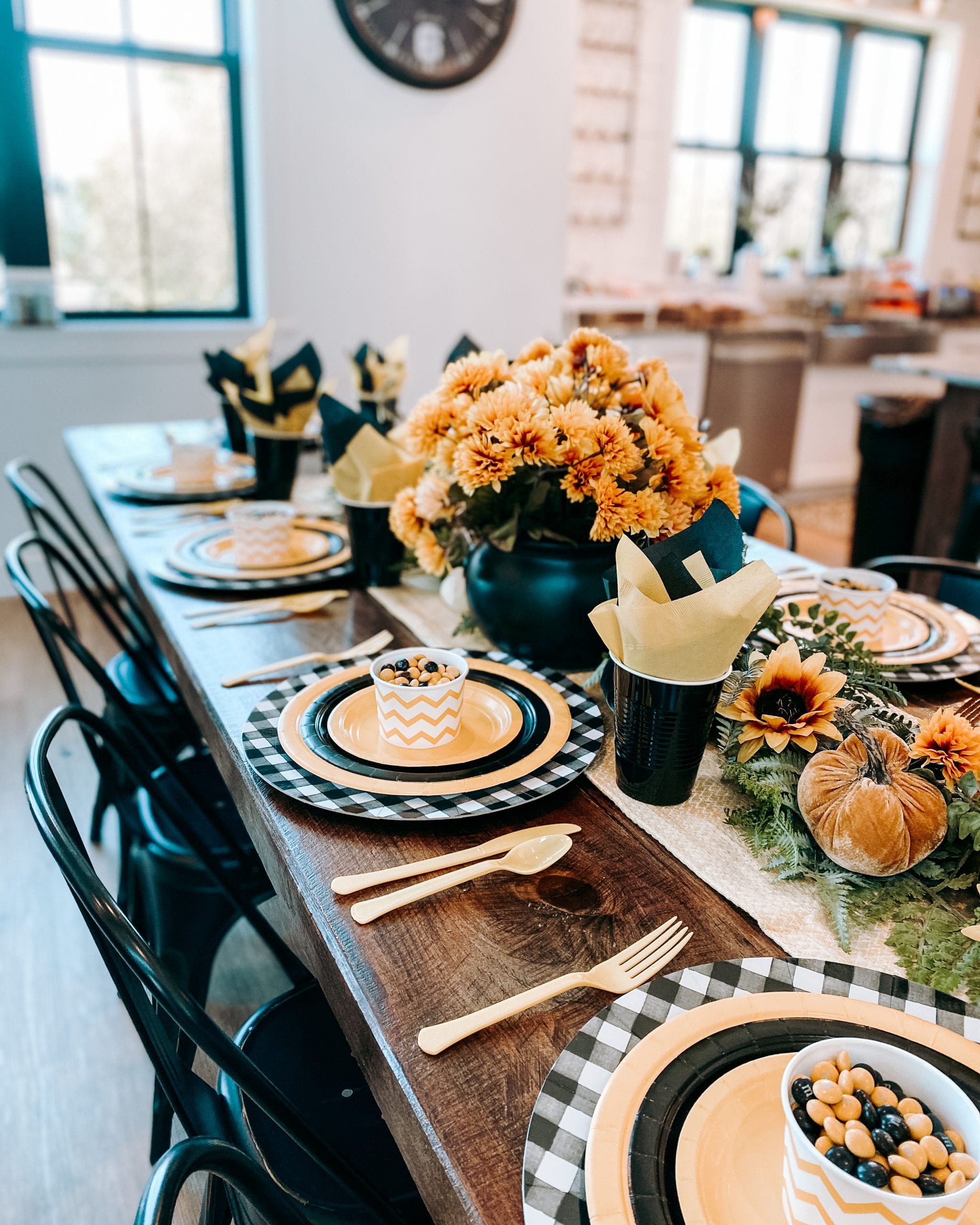 velvet pumpkins fall tablescape