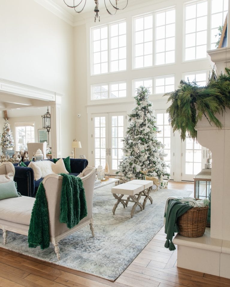 Christmas home tour green and ivory