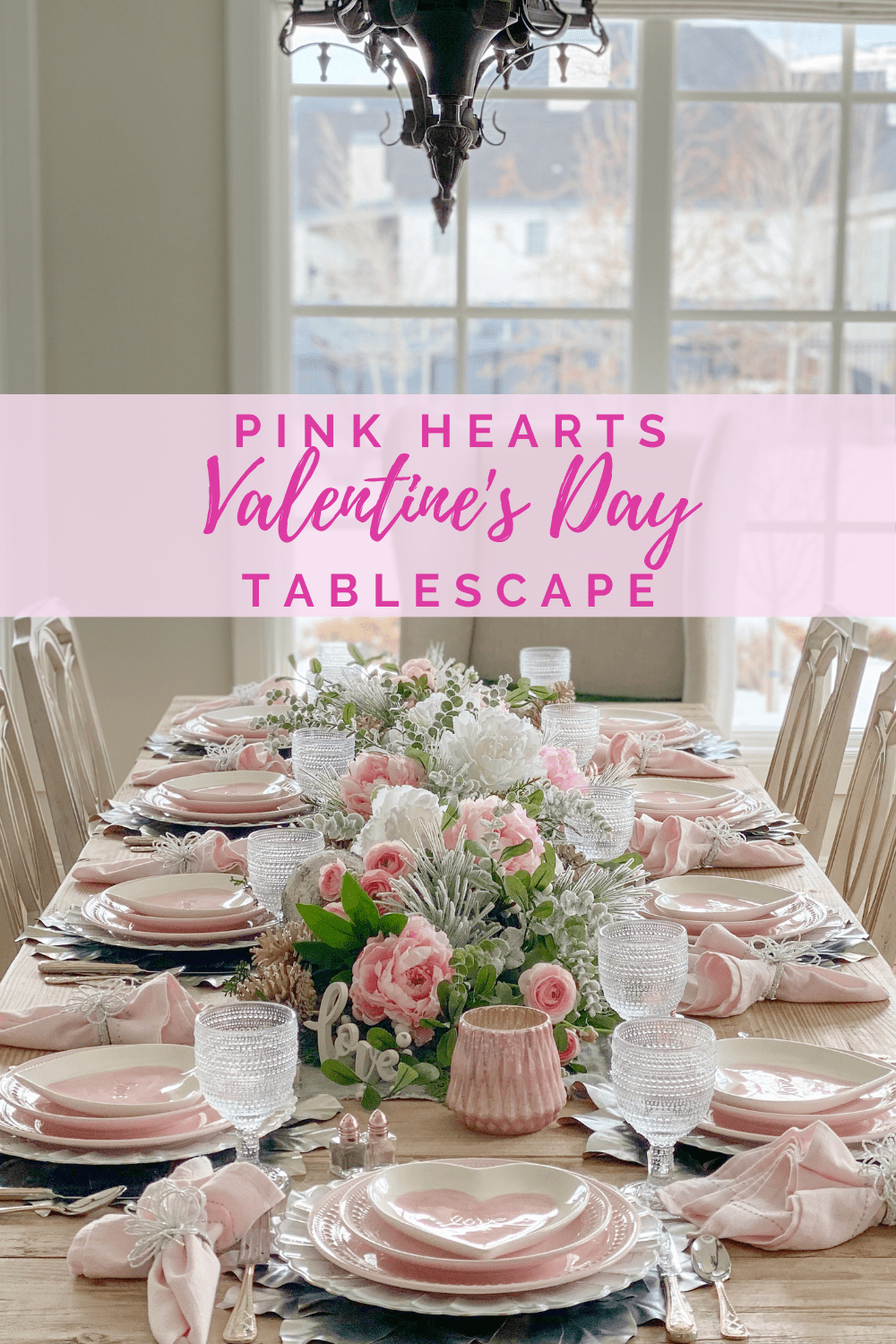 Sharing my festive pink hearts valentines day tablescape for a beautiful Valentines or Galentines Day celebration