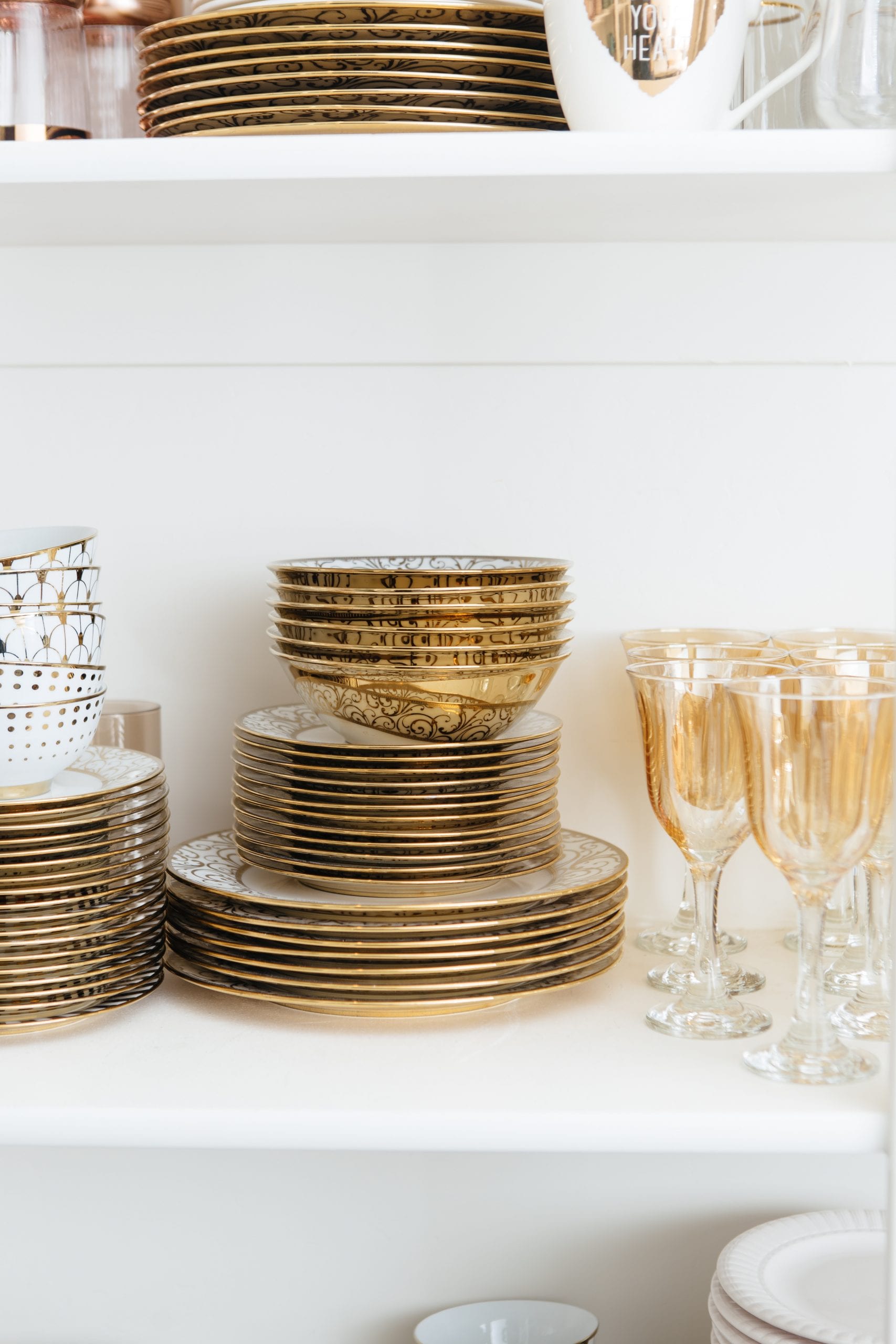 gold and white dishes