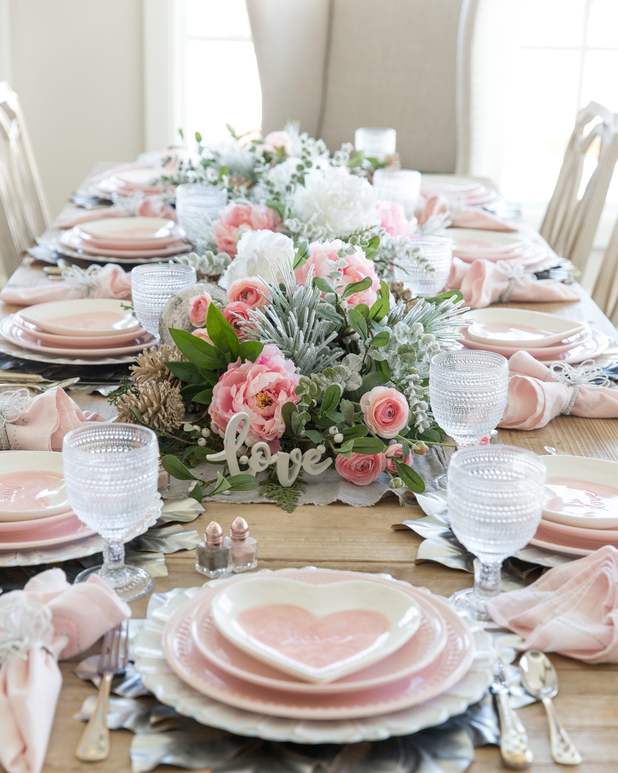 Blush Pink Valentines Day Table Decorations - Setting For Four Interiors