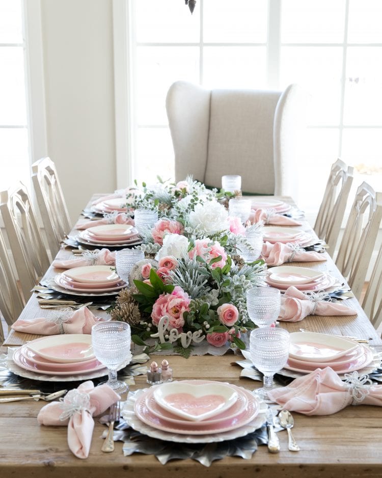 pink hearts valentines day tablescape
