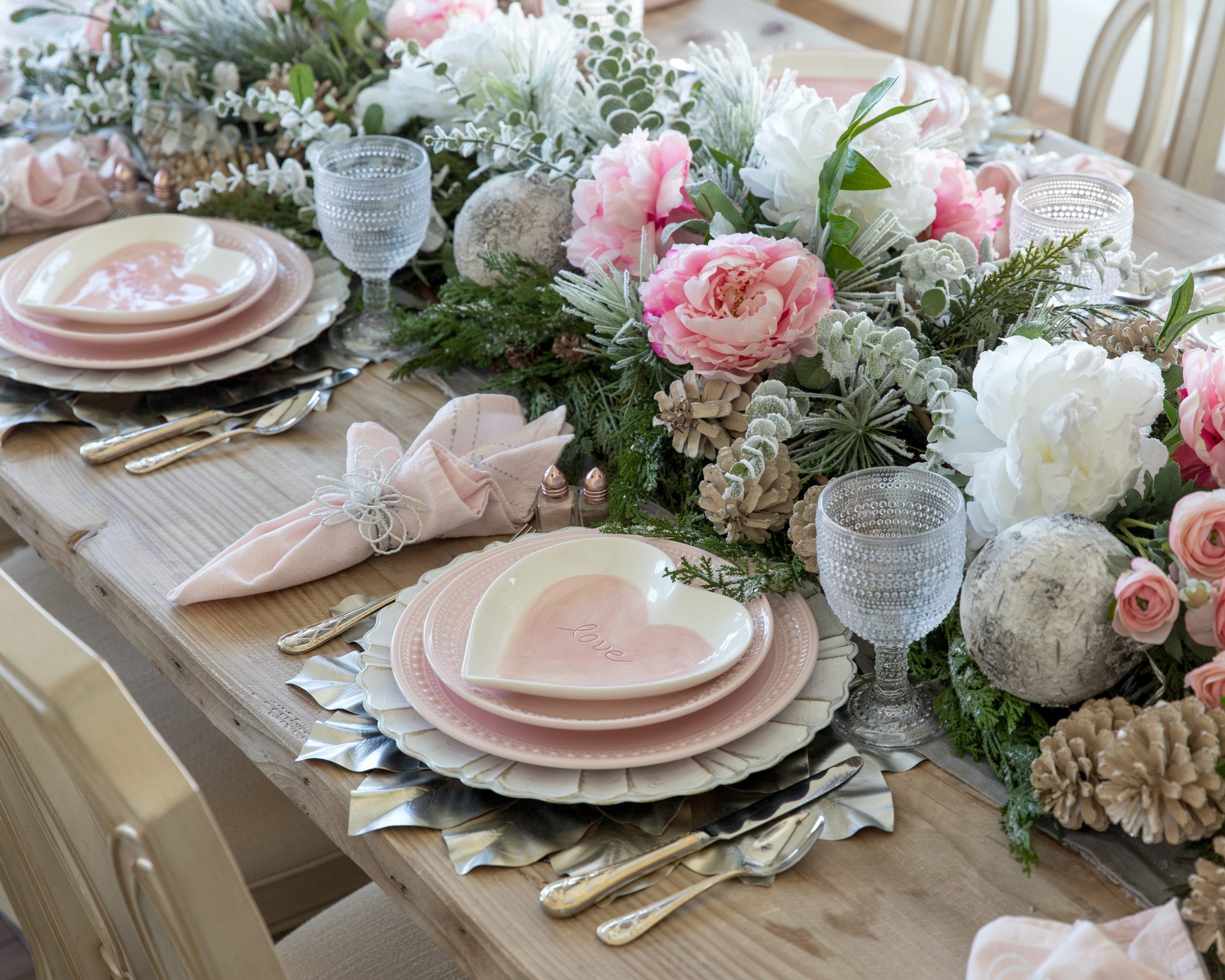 pink winter garland centerpiece