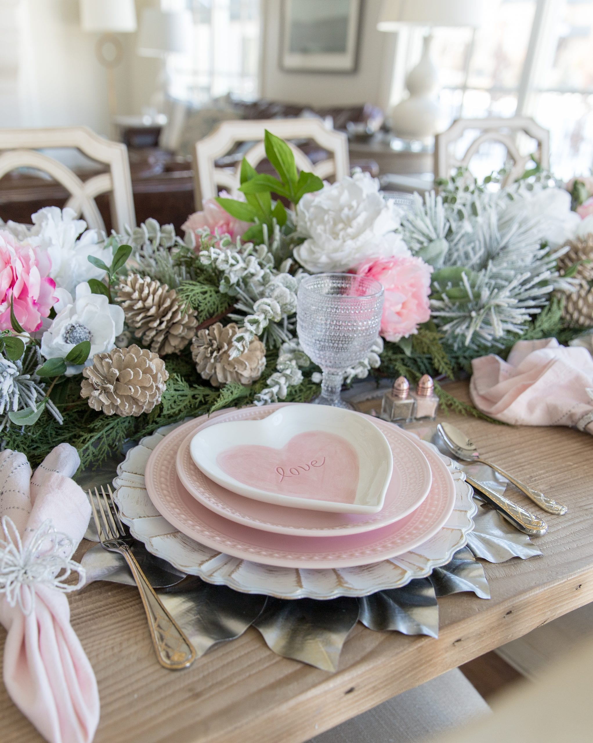 pink and white valentines table