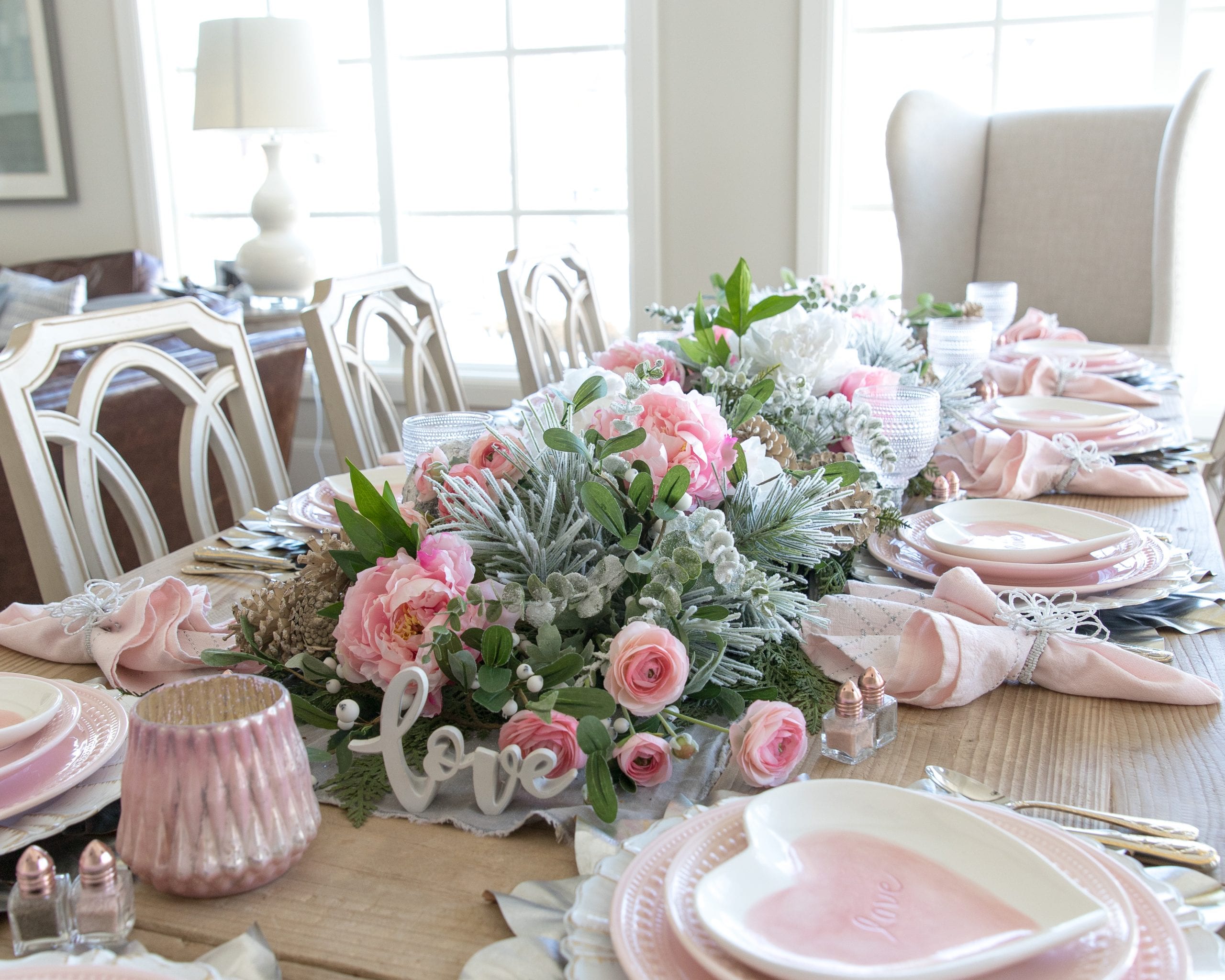 Pink heart dishes table setting