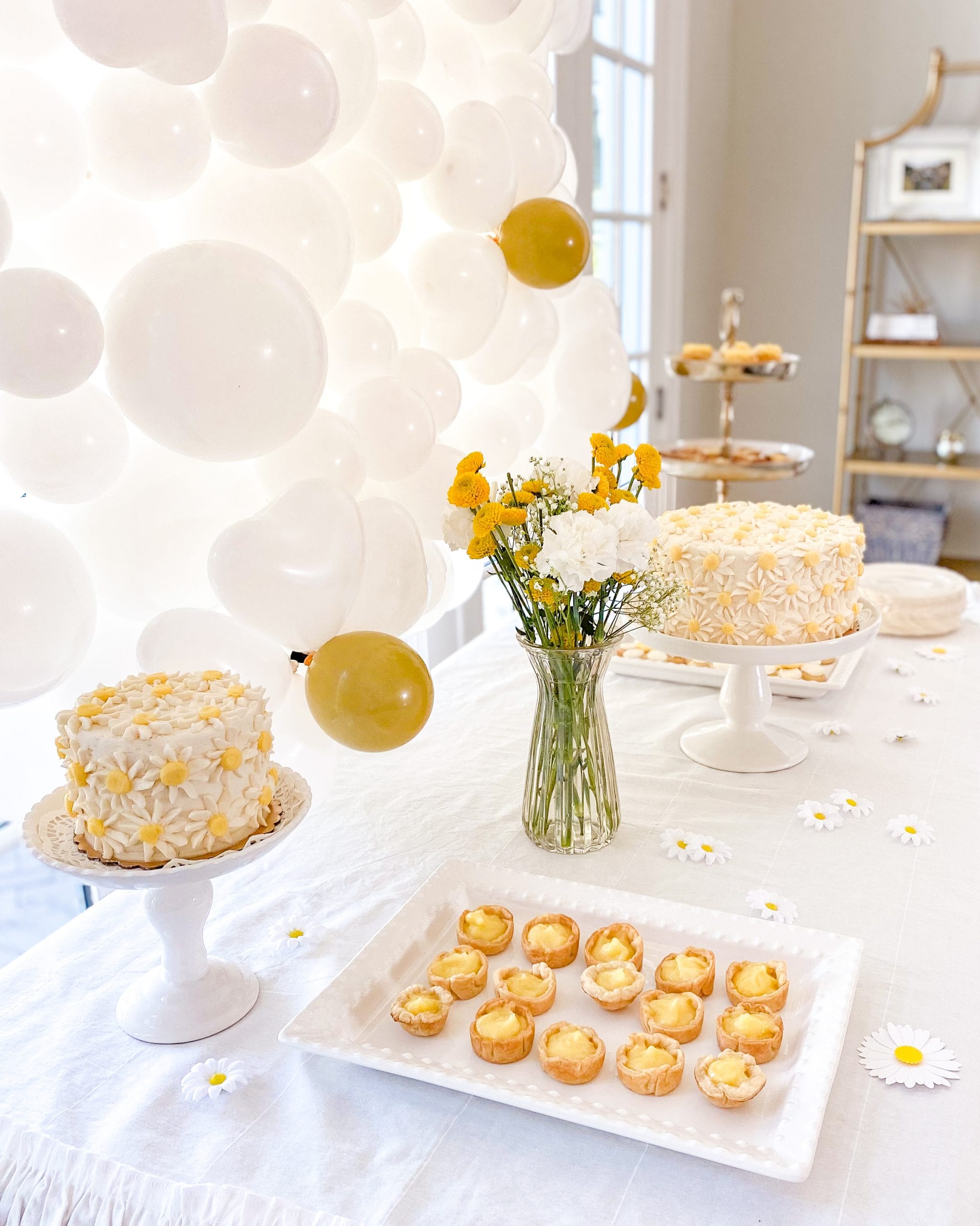 daisy themed dessert table