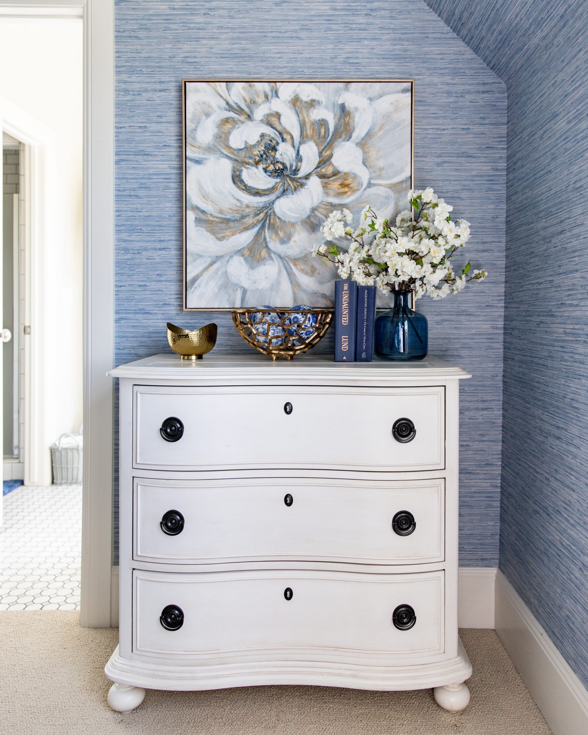 dresser with flowers