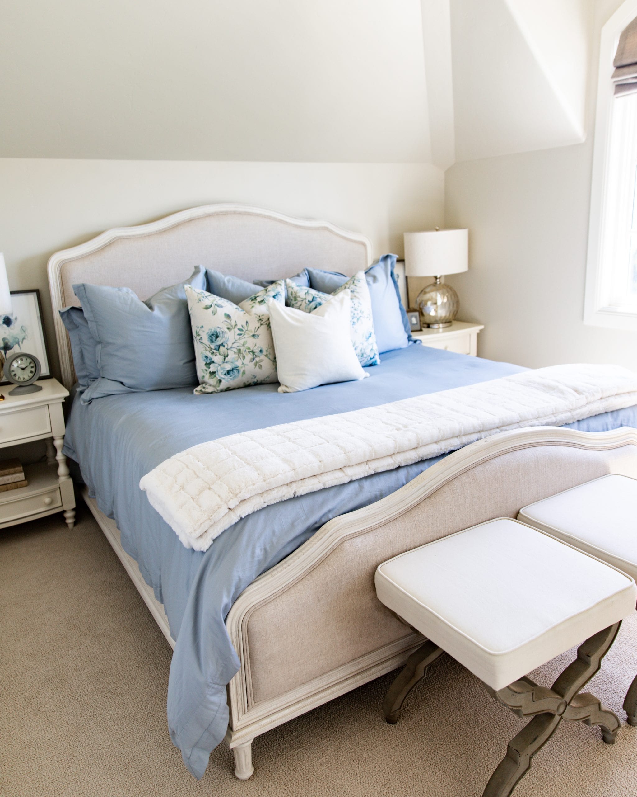 light blue guest room