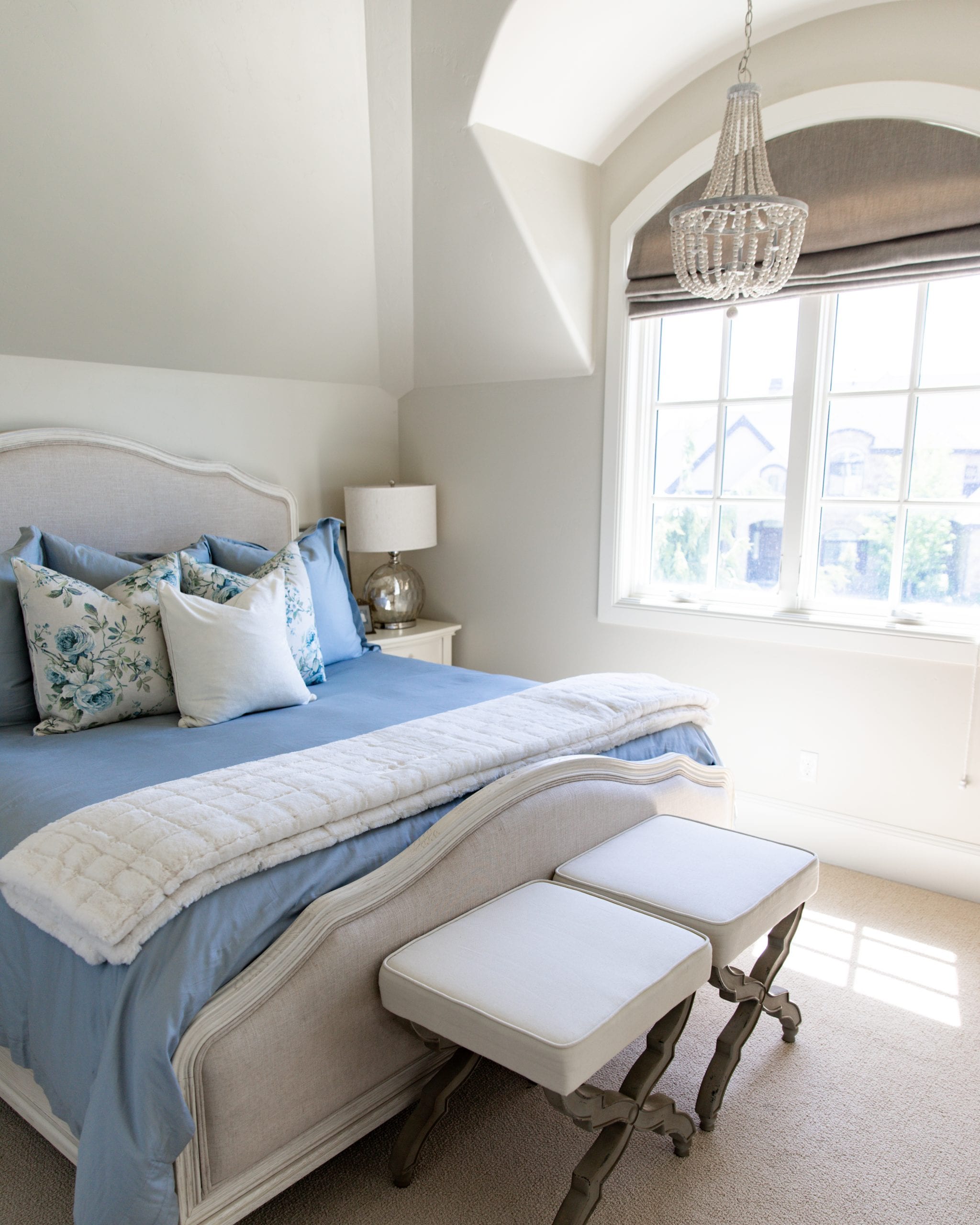 blue guest room bedding