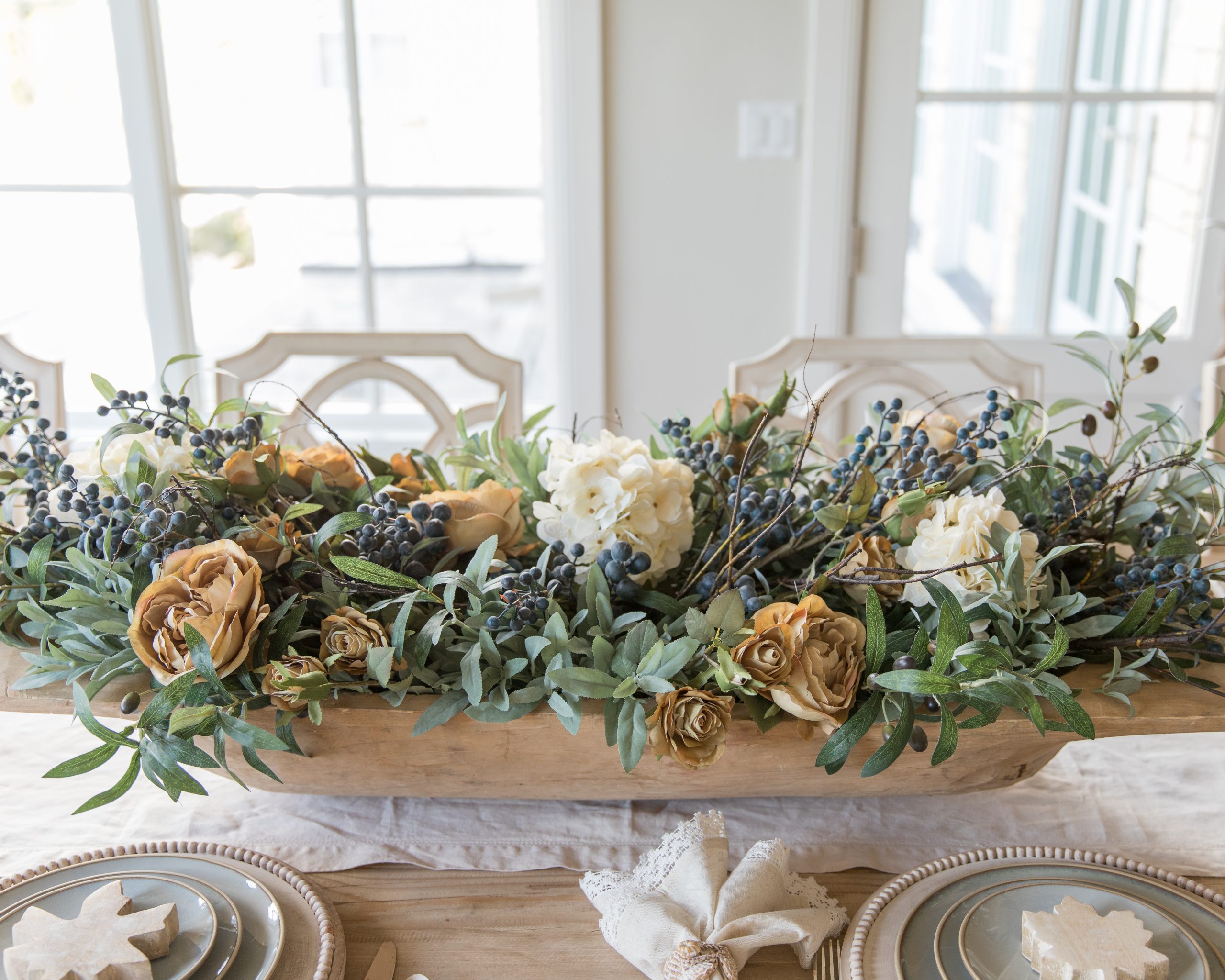 dough bowl floral centerpiece