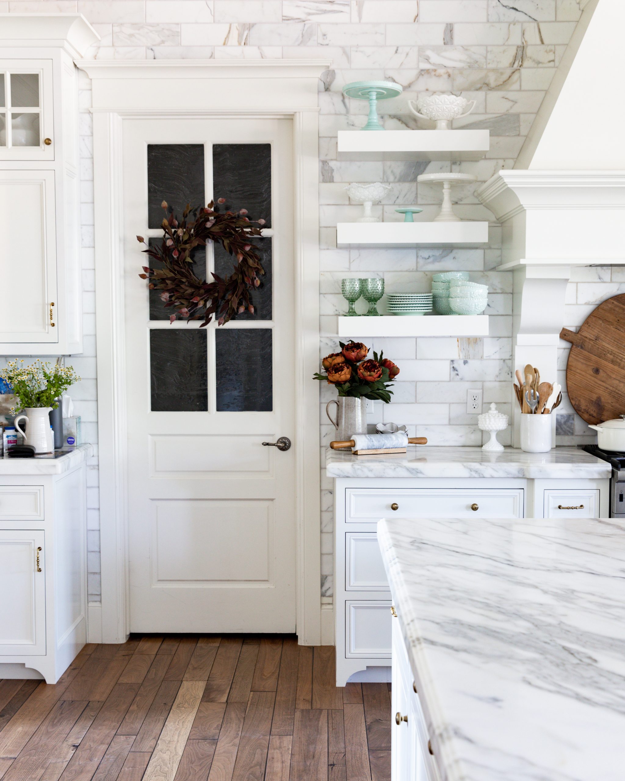 kitchen with marble counters