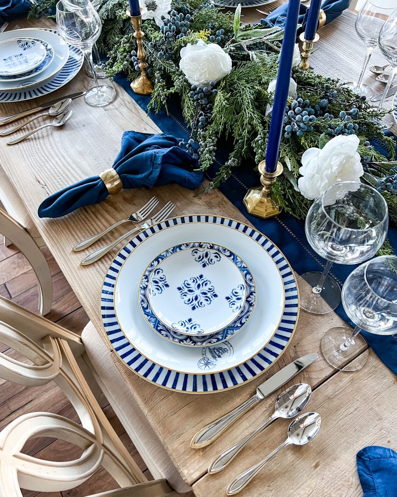 blue and white dinnerware 