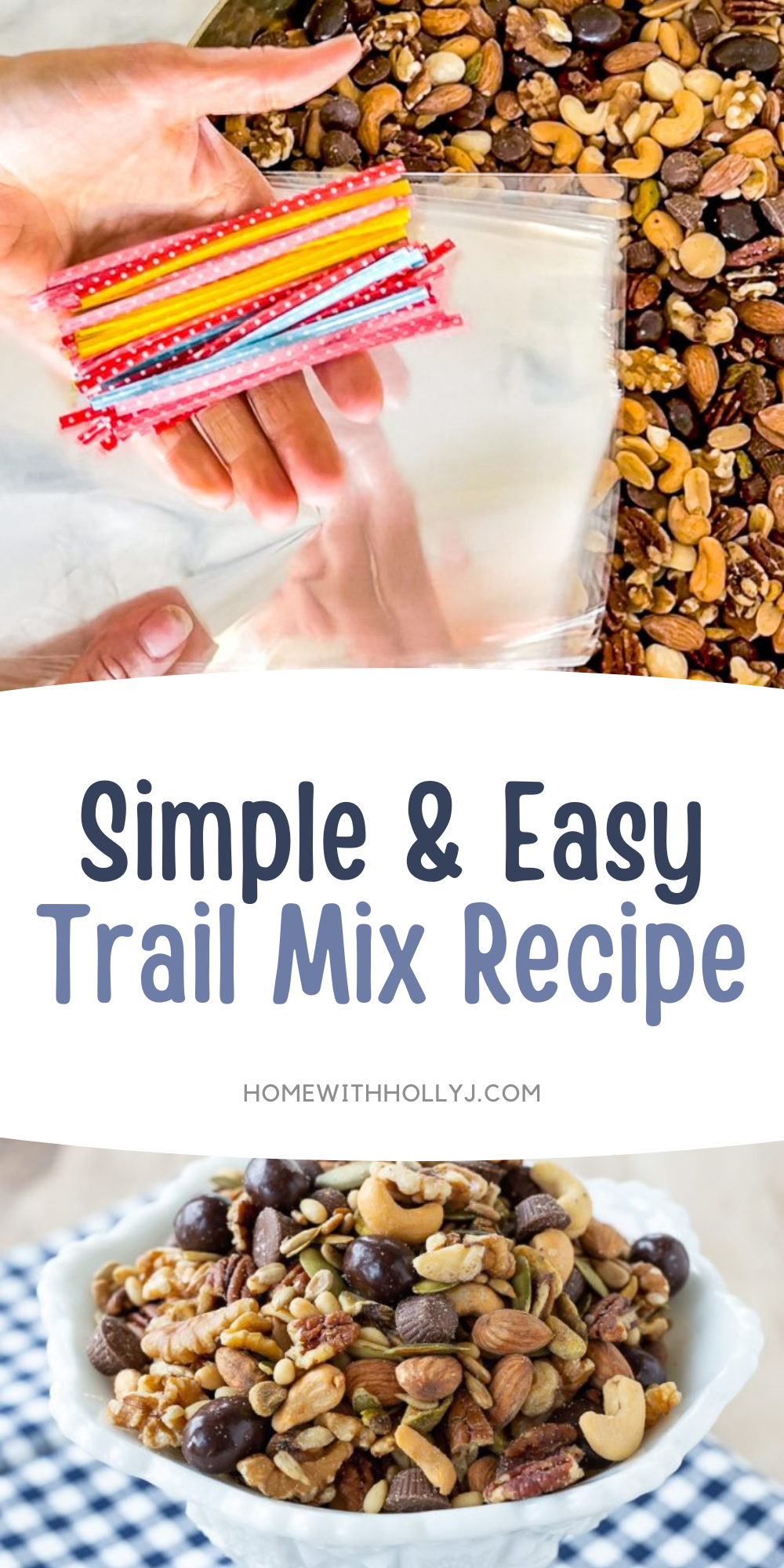 Sharing a simple trail mix recipe, including a variety of nuts, seeds, chocolate, and more - the perfect snack for any day.