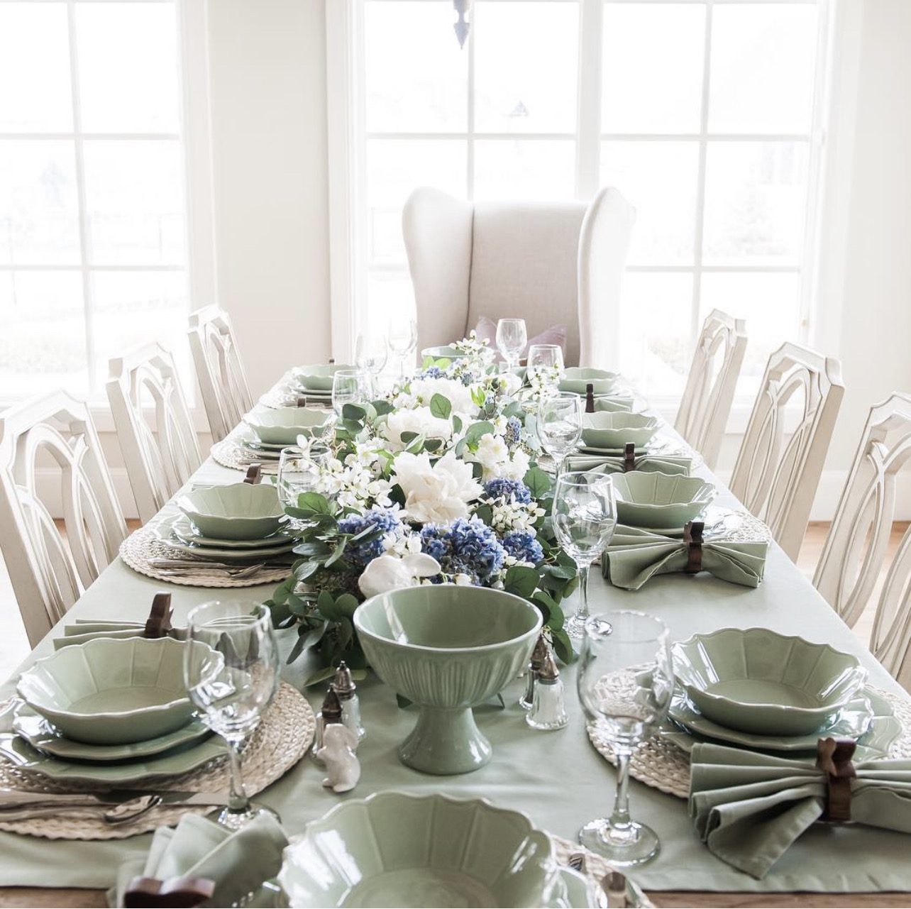 sage green and lavender table setting