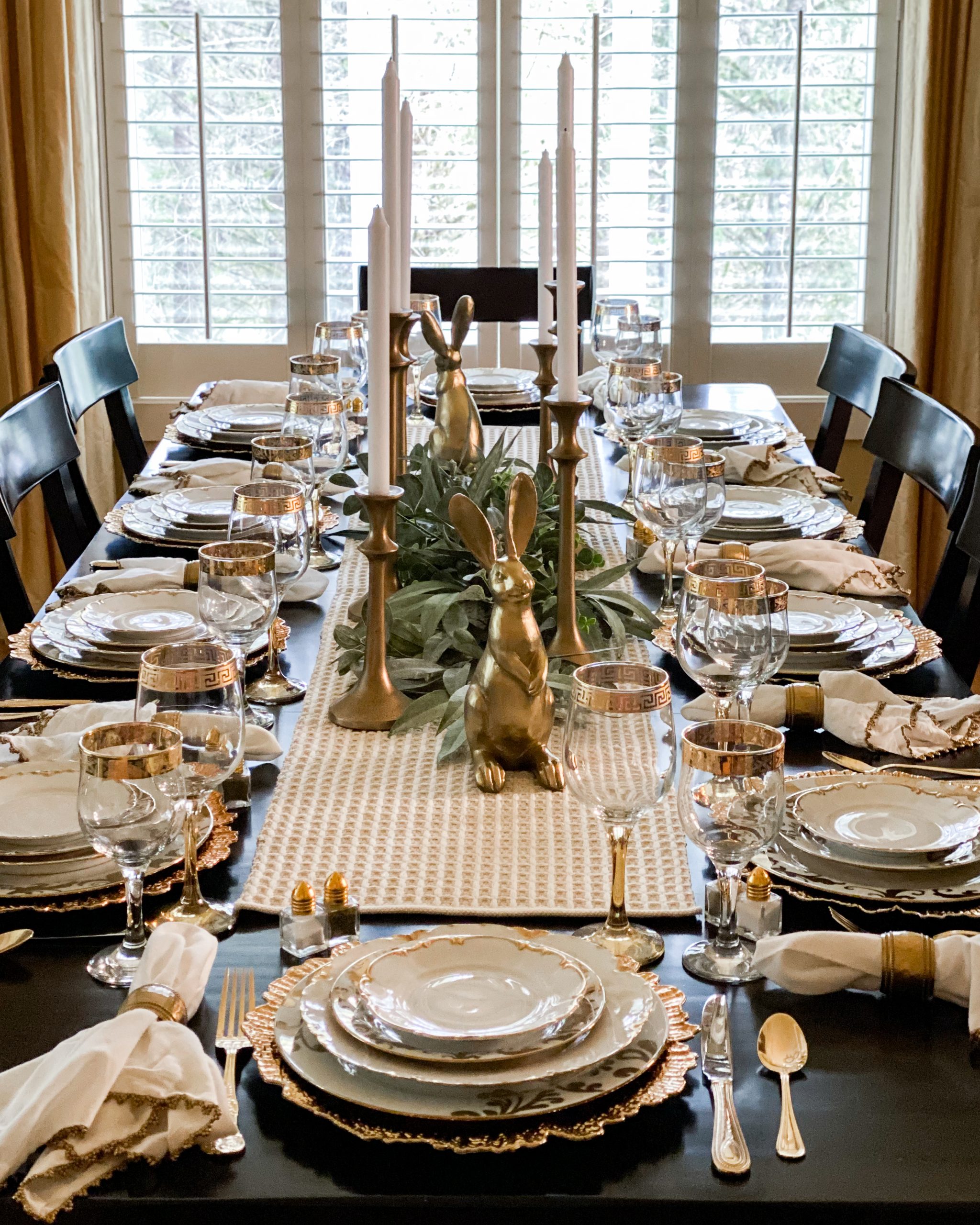 gold and white easter table setting