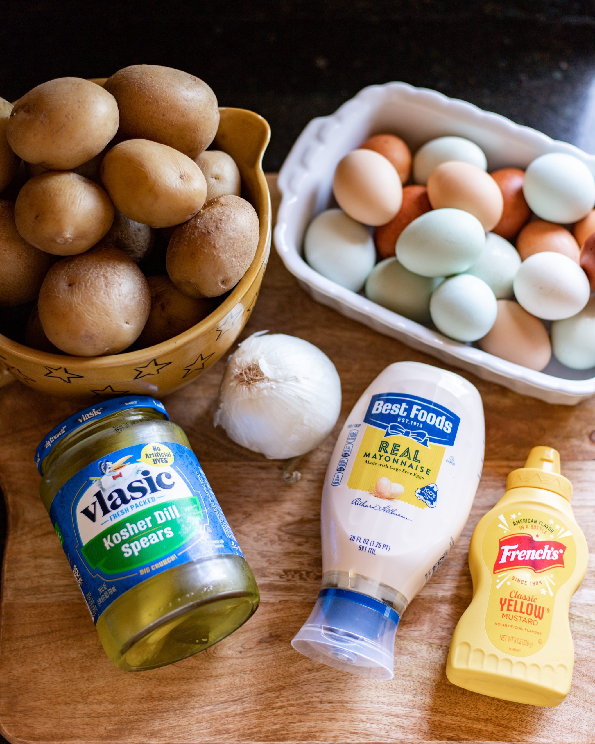 potato salad ingredients, best foods mayo, eggs, potatoes