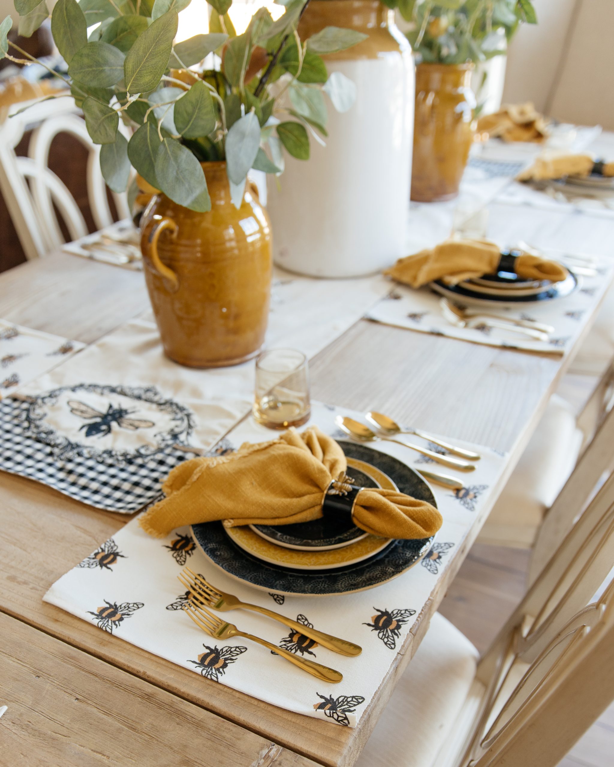 Black and Yellow Bee Themed Fall Tablescape - Home With Holly J