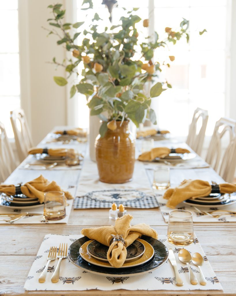 Black and Yellow Bee Themed Fall Tablescape - Home With Holly J