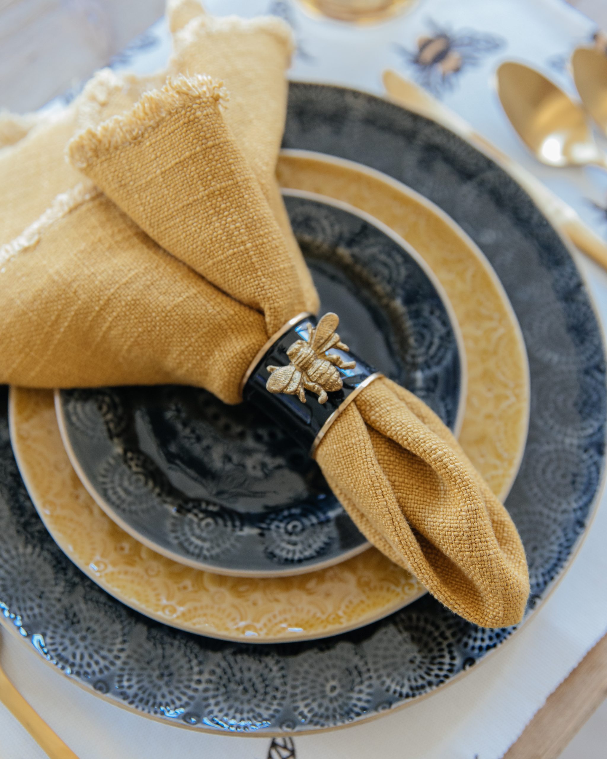 bee napkin ring linen napkin styling