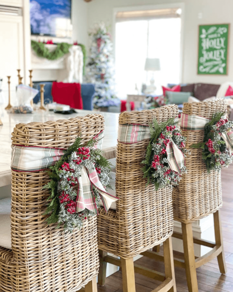 Christmas Kitchen Decor back of chairs