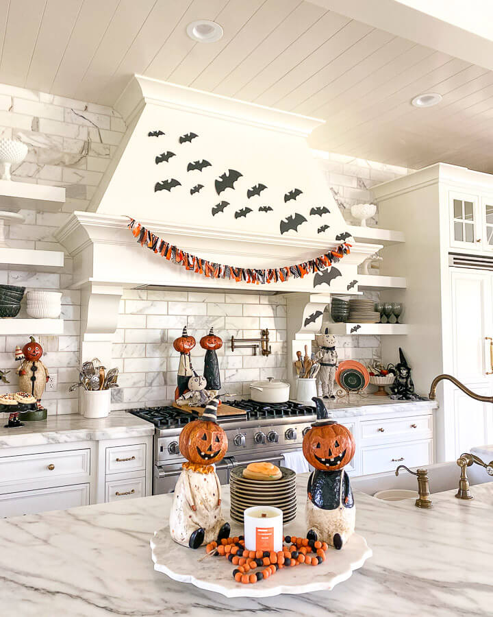 Halloween black and orange kitchen decor centerpiece