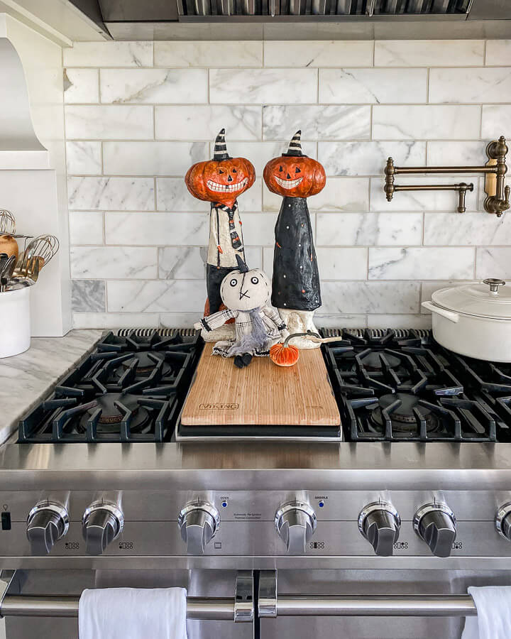 Halloween black and orange stovetop decor