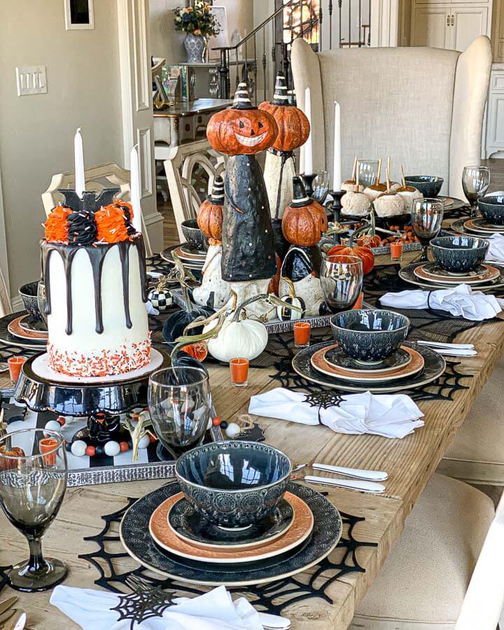 Halloween tablescape in black and orange