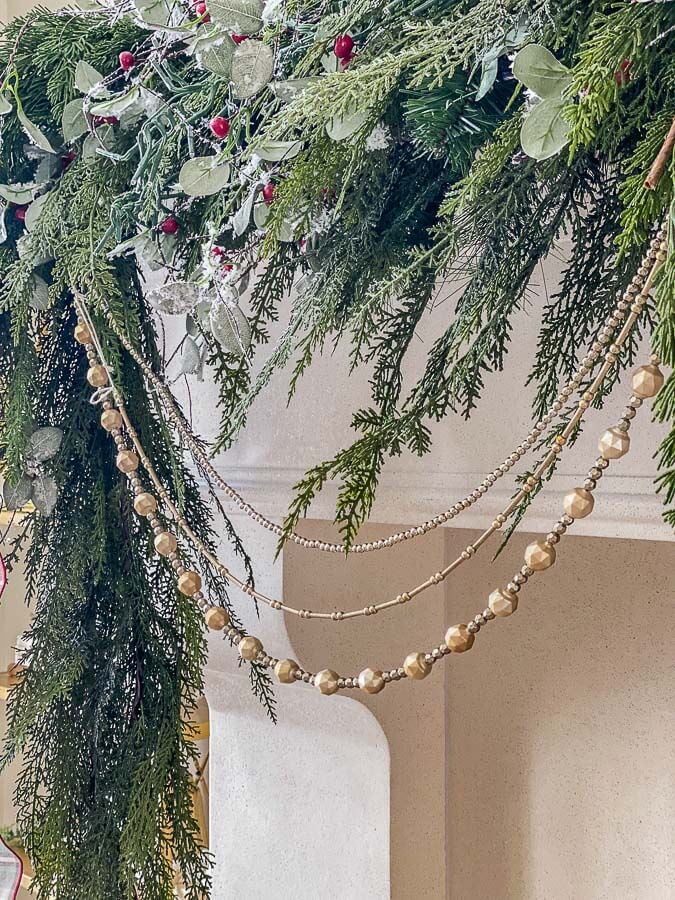 Living Room Christmas Decor Ideas mantle bead garland