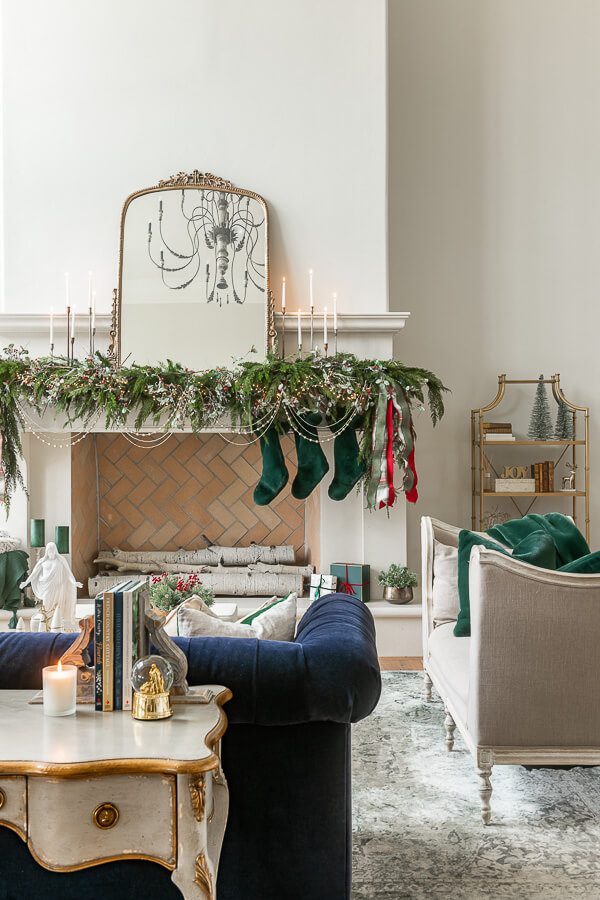 Living Room Christmas Decor Ideas Console table and fireplace