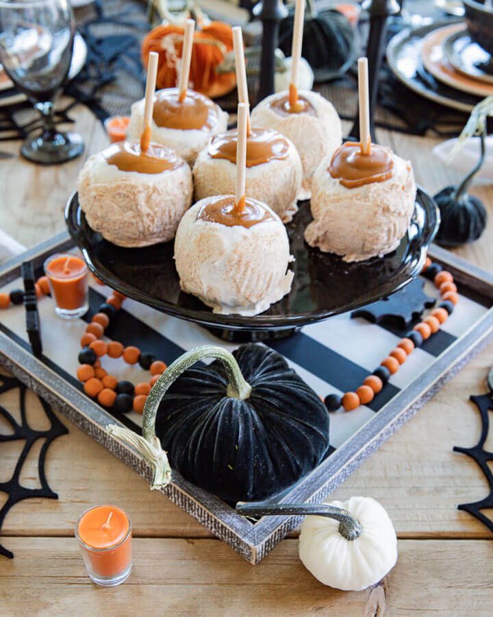 Halloween tablescape caramel apples