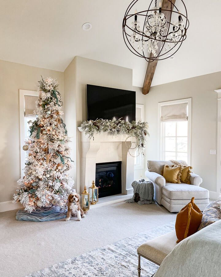 Christmas Bedroom Decor Ideas fireplace, tree, and chair