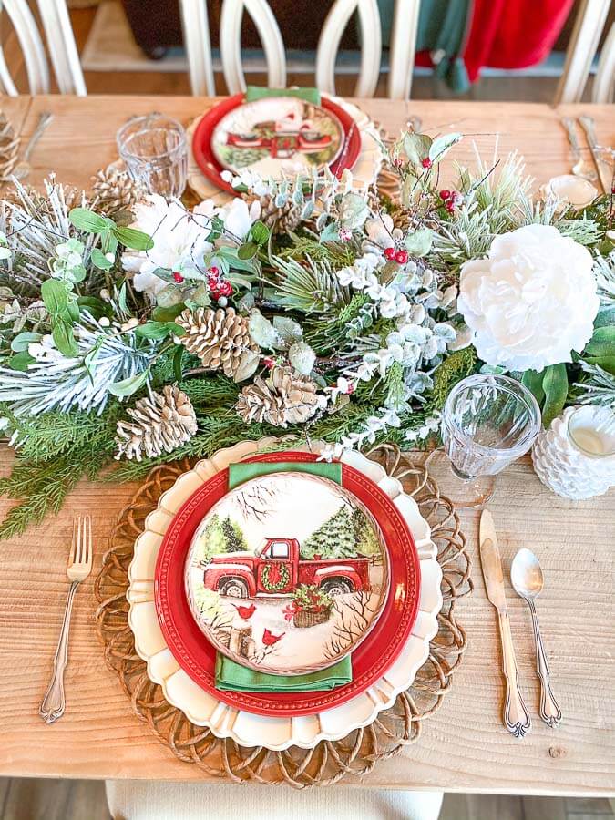 Christmas Tablescape vintage plates