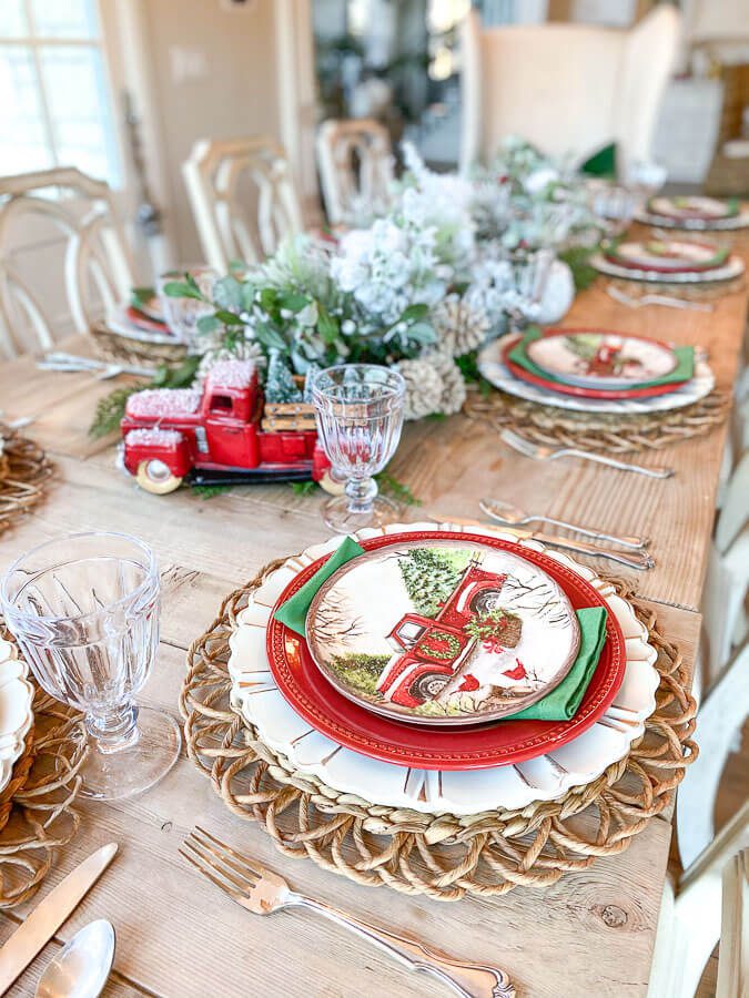 Christmas Tablescape layered plates